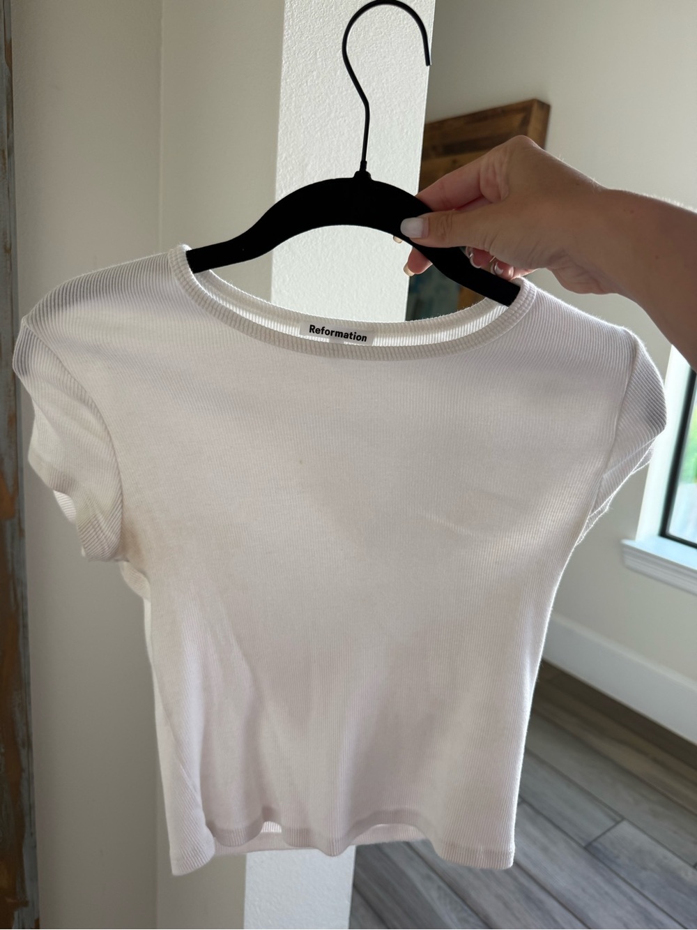 Reformation White Ribbed Short Sleeve Tee